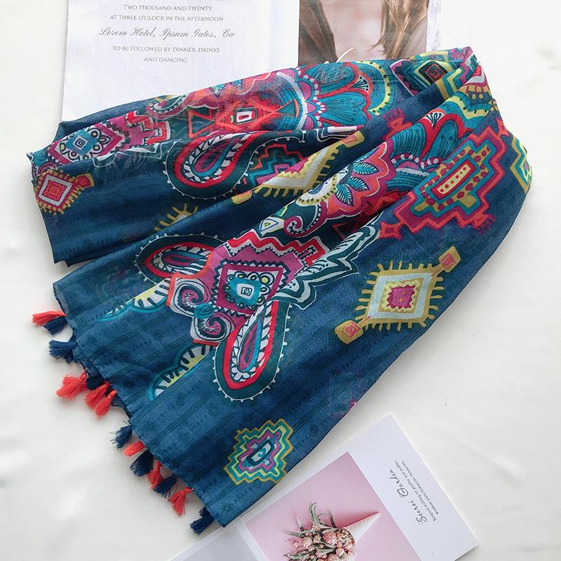 Women Summer Spain Brand Viscose Shawl Aztec Cashew Floral Tassel Scarf Wrap Pashminas Snood Bufandas Muslim Hijab 180*90cm