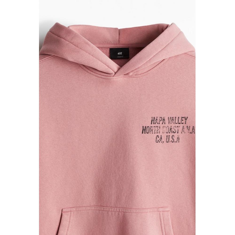 H M Printed Hoodie Loose Fit Pink Napa Valley