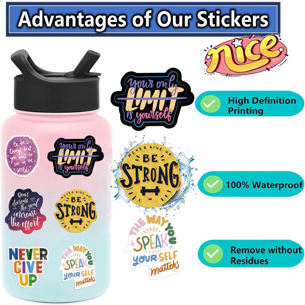 100 Colorful Inspirational English Phrases Graffiti Stickers Decorate Notebook Suitcase DIY Waterproof