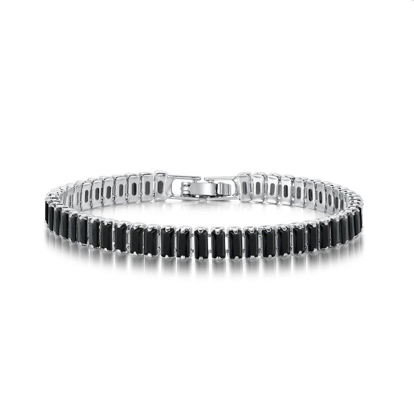 Hip Hop Full Diamond Black Zircon Tennis Bracelet For Men And Women, Round Rectangle Bracelet