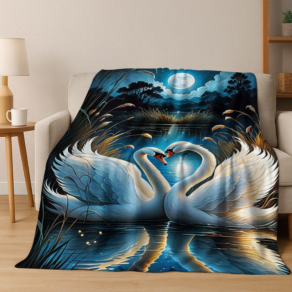 Dream Love Swan Art Cartoon Flannel Blanket,Cozy Soft Throw Blanket for Home Bedroom Bed Sofa Picnic Office Cover Gift Kids