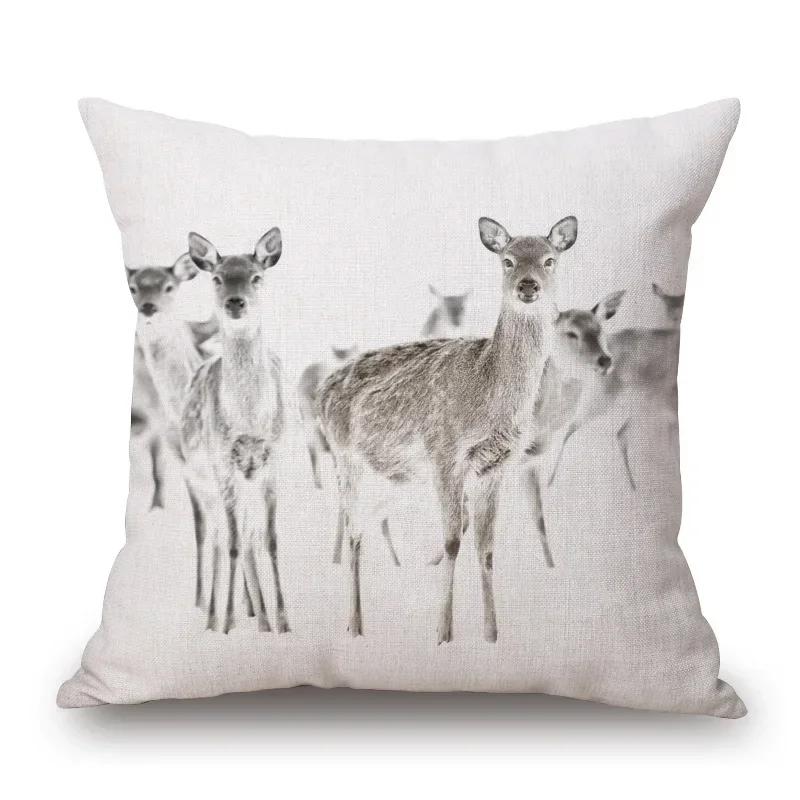 

Чехол для подушки с изображением животных в скандинавском ретро-стиле, наволочка с принтом коровы, теленка, оленя, козы, лося, лисы и медведя 66x66cm