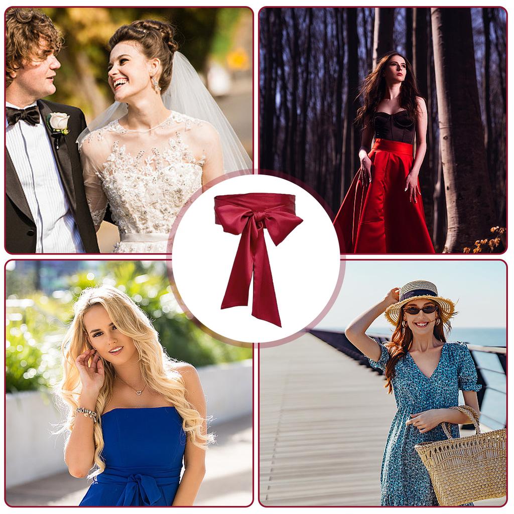 Ribbon Waistband Wide Belt Women's Dress Bow Tie Sash Corset Belt for Weddings and Parties 250cm Long Solid Color