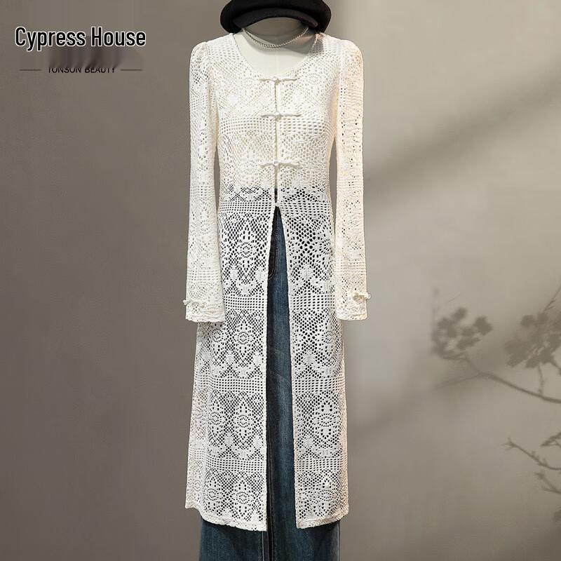 

Женский топ Silk Cypress в новом китайском стиле с полым узором и длинными рукавами L