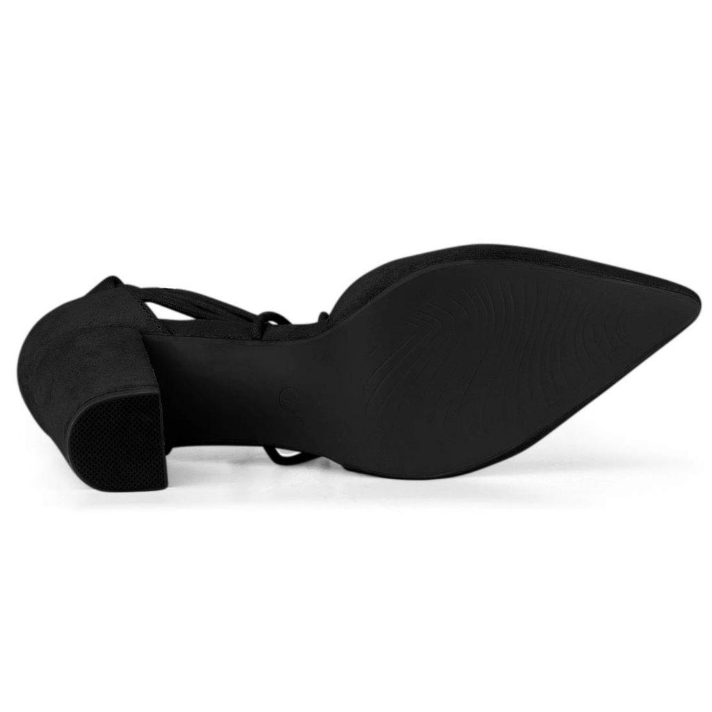 Allegra K Women's Lace-Up Pumps with Chunky Heel and Pointed Toe, Black, Size 24.0 cm