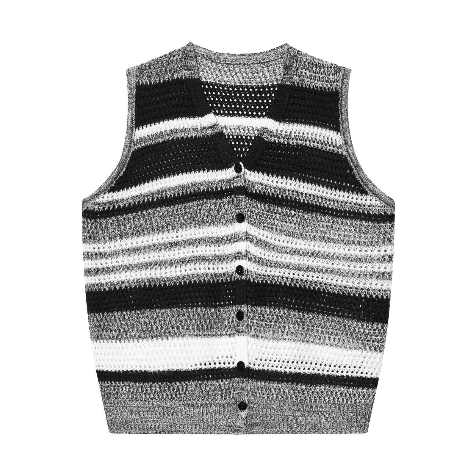 European and American style, new women s fashion, fashionable style, color-blocking striped sleeveless knit vest One size fits all