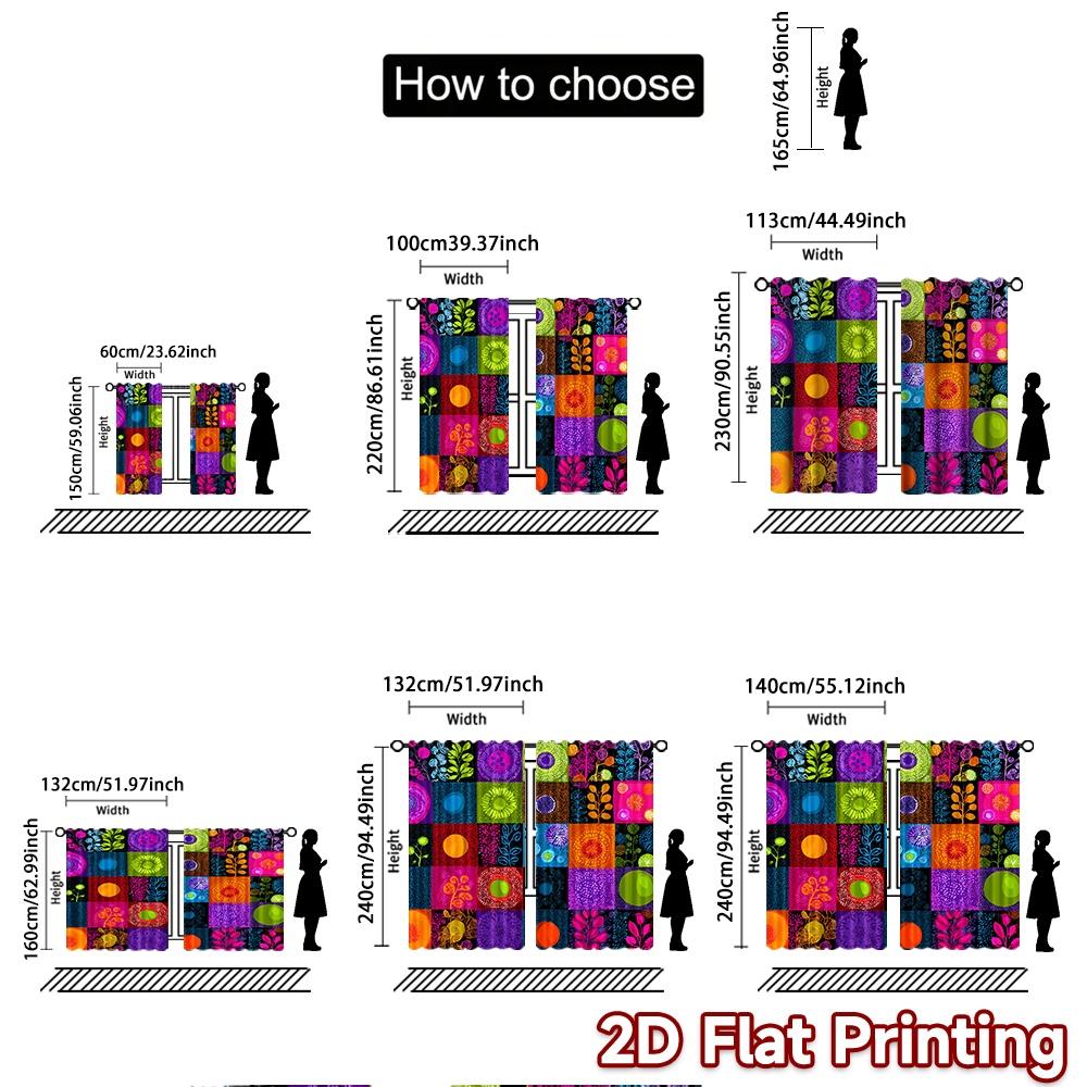2pcs, 2D FLAT PRINTING Curtains (Without Rod) Pattern Mosaic(2) Christmas holiday curtains Semi-Sheer Curtains Versatile All Use