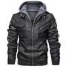 Hooded Leather Jacket Men's Trend European and American Casual Motorcycle Jacket Removable Hat Men's Leather Jacket