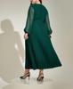 Plus Size Tie-Waist Patchwork Pleated Dress - Elegant Spring/Autumn Long Sleeve Style