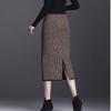 Autumn Winter Women's Midi Knitted Skirt Female Skirt High Waist Thicken Pockets Slim One Step Hip Skirt