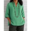 Women V Neck Three Quarter Sleeve Loose Casual Summer Blouse Shirt