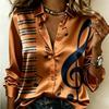 Women Satin Long Sleeve Shirt Music Note Print Blouse Lapel Single Breasted Loose Office Tops