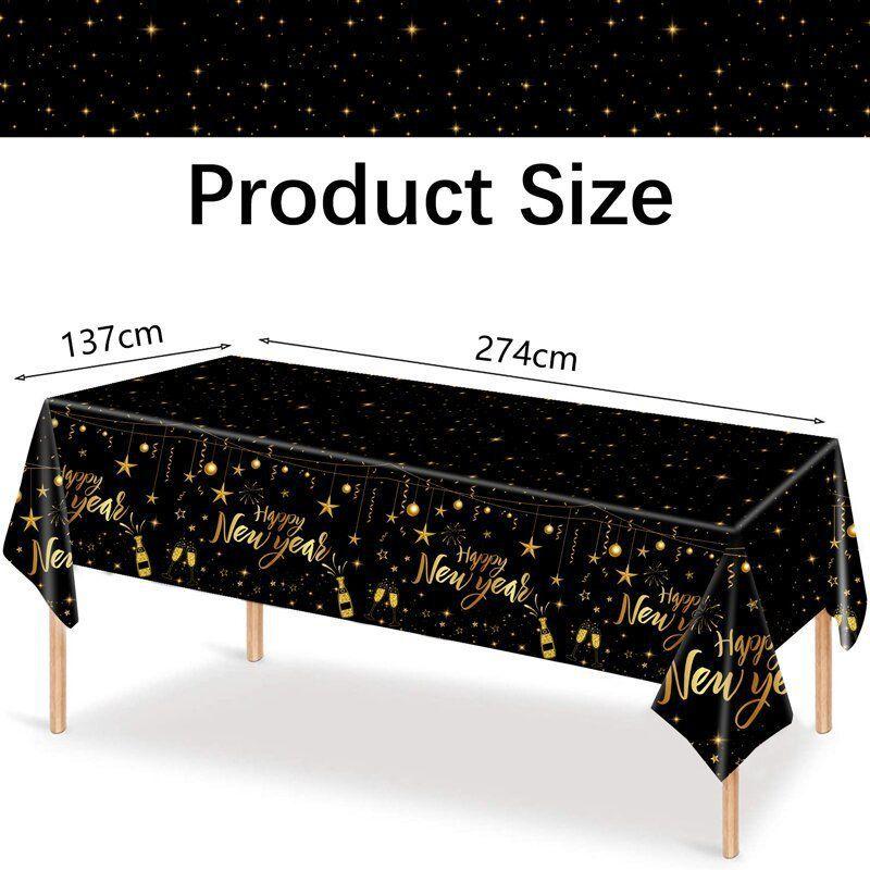 Black Gold New Year Theme Festival Disposable Tablecloths, Party Tableware, Scene Decoration Supplies