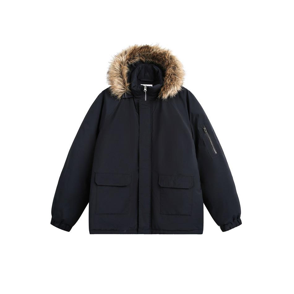 

OUSWE Retro Cotton Jacket with Fur Hood for Men & Women, Winter Casual Loose Fit Unisex Coat RW124 L