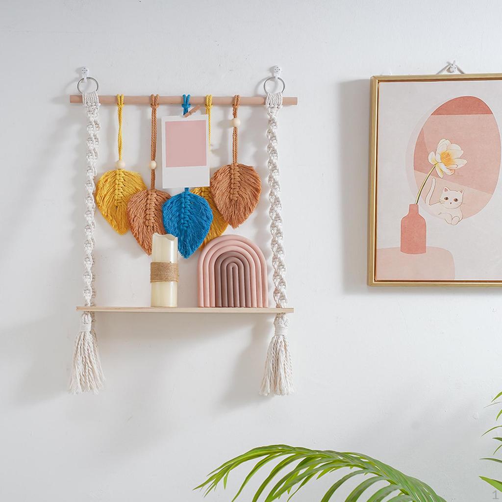 Makramee Wandbehang Regal Boho Ausstellungsständer Modern Geflochtenes Seil Holz Pflanzenhänger Regale für