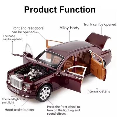 1:24 Rolls Royce Phantom Modell Spielzeugauto Legierung Diecast Simulation Sound Licht Rückzug Sammlung Spielzeug Fahrzeug für Kinder Geschenke