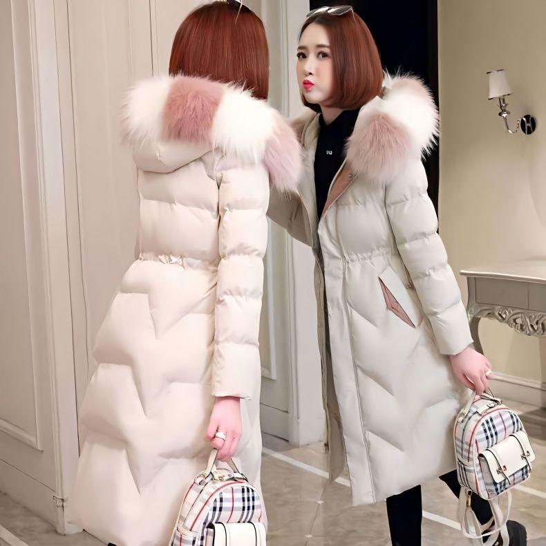 

Women s Medium and Long Cotton-padded Clothes Over The Knee New Coats Waist-closed Thin and Thickened Winter Cotton-padded Jackets L