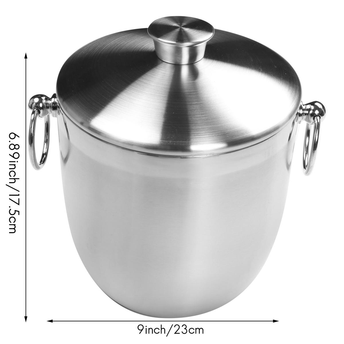 ABIYY-Stainless Steel Ice Bucket with Tongs Liter Double Walled Insulated with Tongs and Lid Ice Container(3L) NONE
