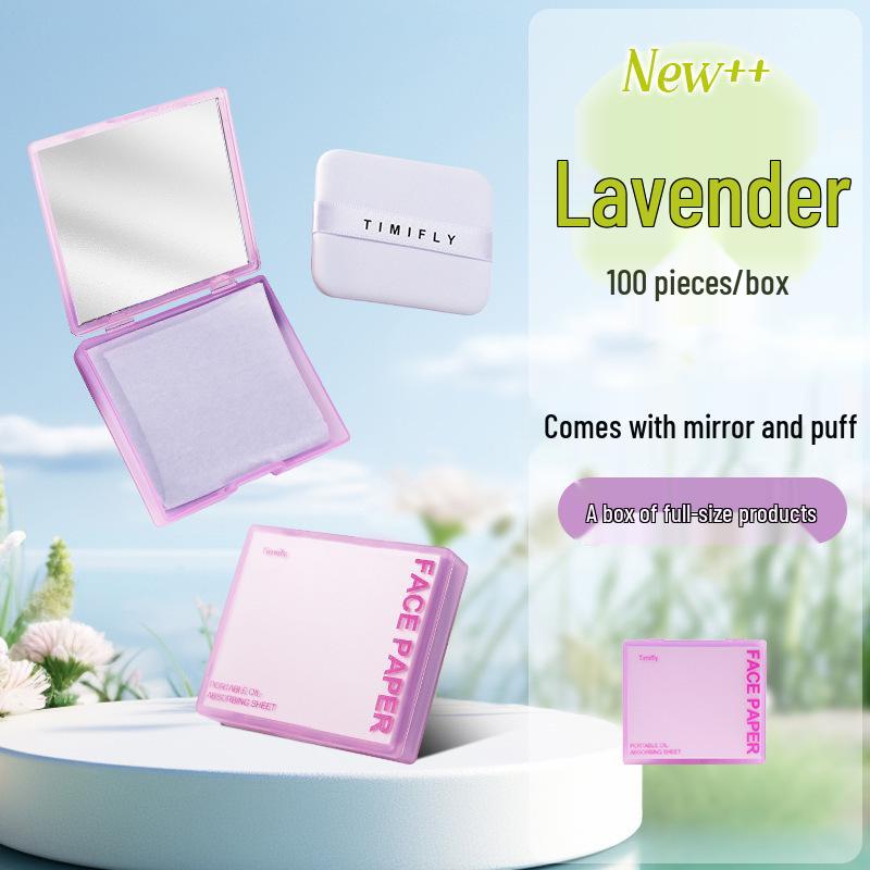 Timifly Puff-Style Oil-Absorbing Sheets with Mirror Box - 100 Sheets, Portable, Makeup-Safe