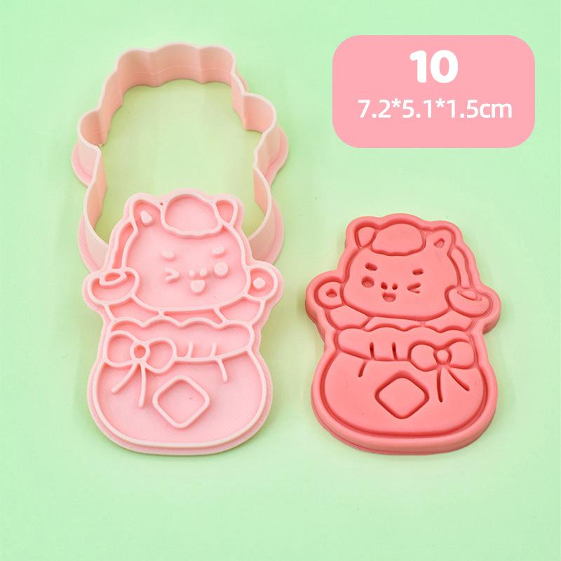 Year Of The Horse Cookie Cutters Chinese New Year 3D Cartoon Horse Shape Pressable Biscuit Mold Cookie Stamp Kitchen Baking Tool