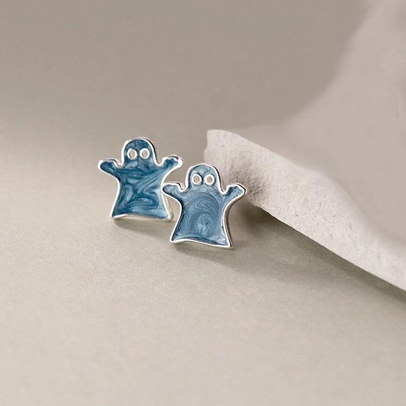Korean Cartoon Style Cute Ghost Stud Earrings: Sweet and Versatile Forest-Inspired Design for Women