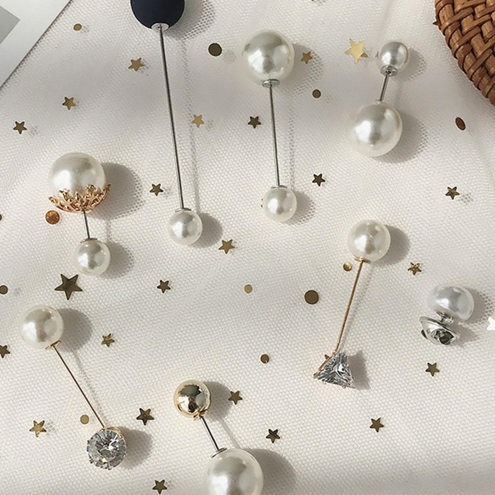 Fashion Prevent Wardrobe Malfunction Pearl Bead Diamante Brooch Collar Pin Set