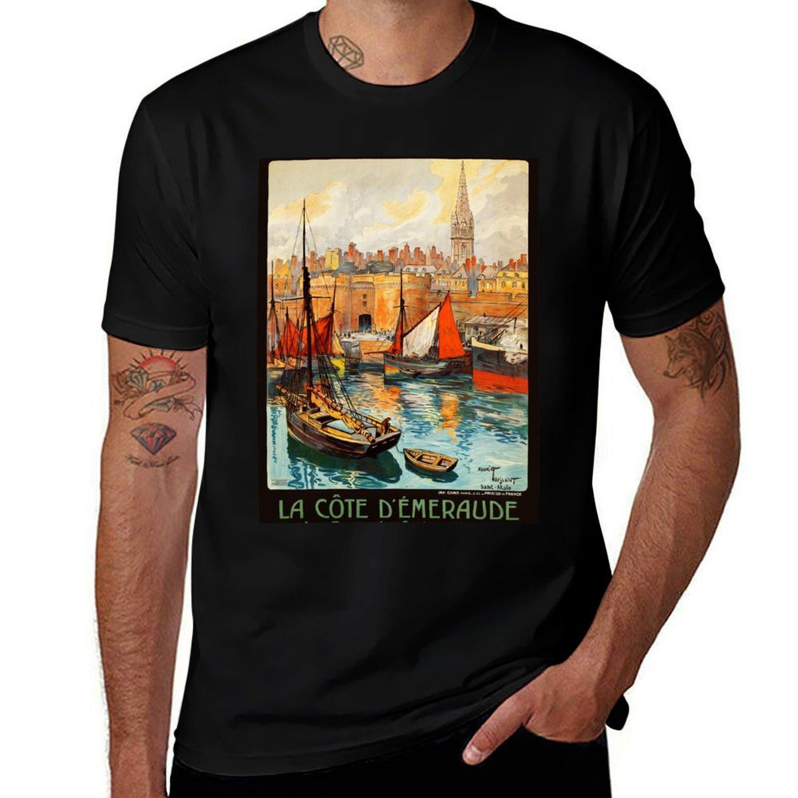 

FRANCE Le Port de Saint Malo 1930s Vintage travel Poster T-Shirt graphic shirts plus size tops fitted t shirts for men 4XL