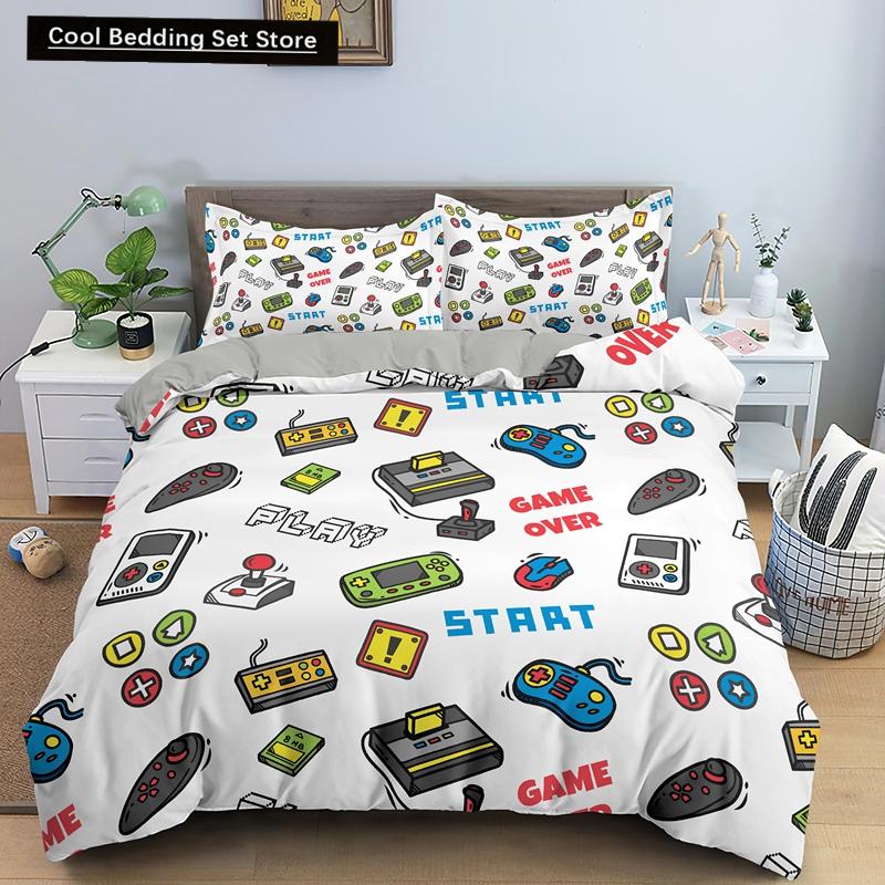 Boys Gamer Bedding Set Cartoon Game Luxury Duvet Cover King Queen Double Comforter Cover Gaming 2/3pcs Polyester Quilt Cover