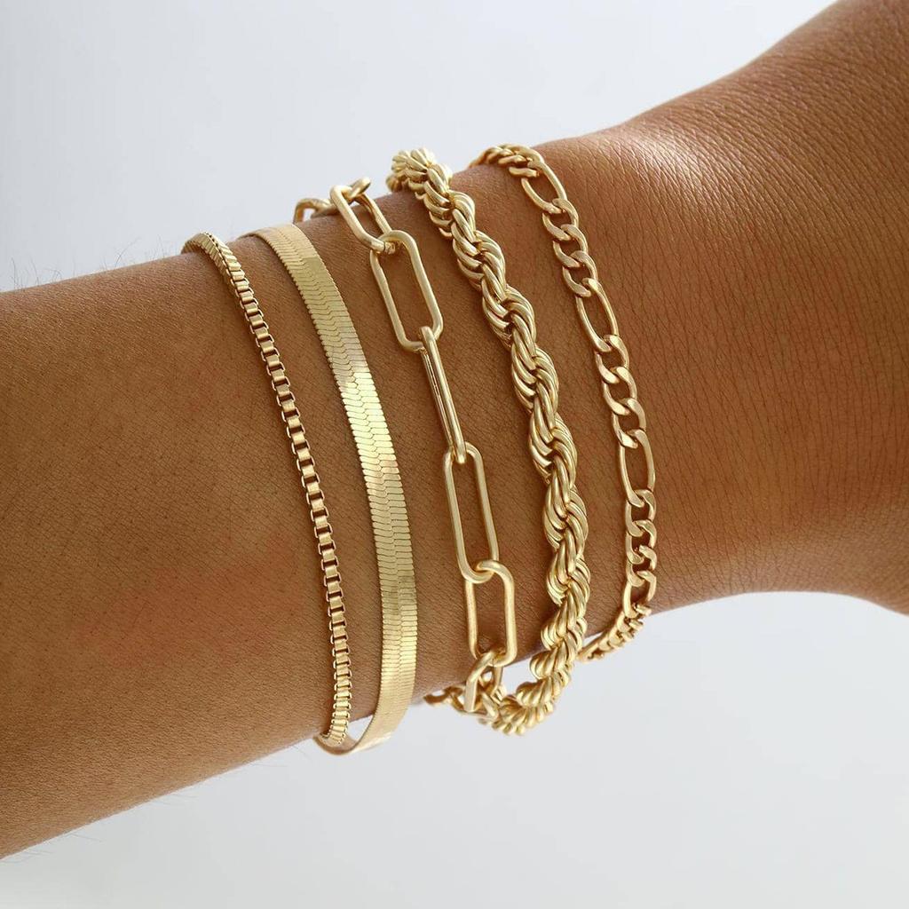 New 6 Pcs Gold Color Bracelet Set Boho Retro Thick Twist Cuban Chain Bracelet for Women 2026 Trendy Quality Jewelry Gifts