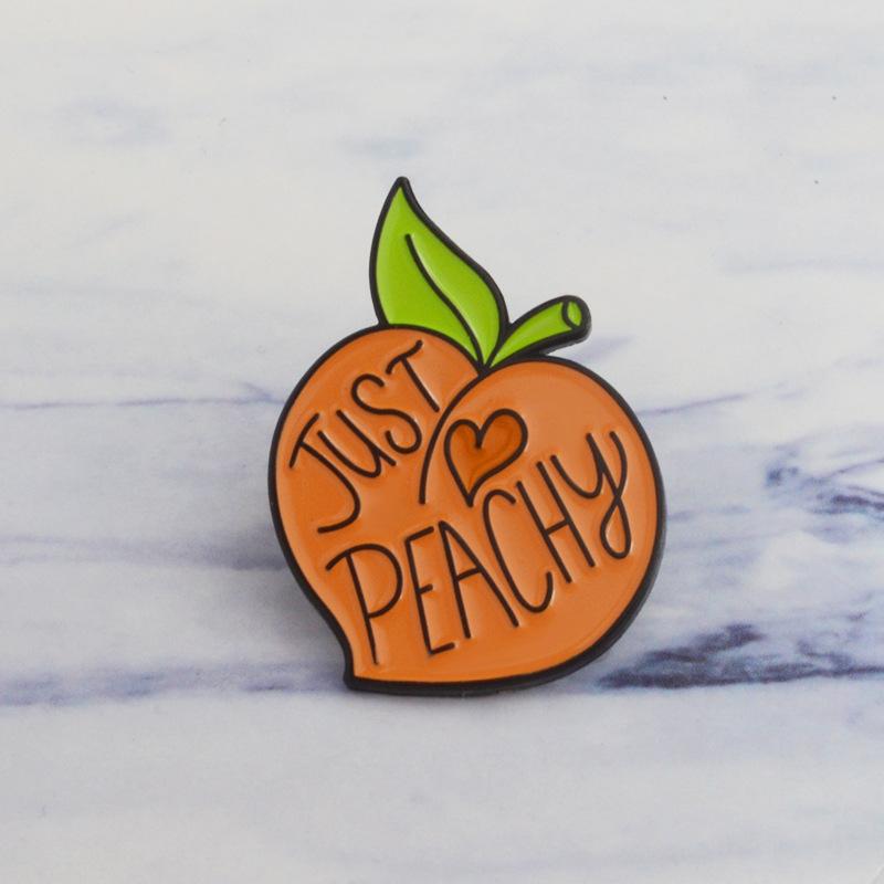 Love Peach Green Leaf Fruit  Enamel Pins And Cartoon Metal Brooch Men Women Fashion Jewelry Gifts Clothes Backpack Hat Lapel B