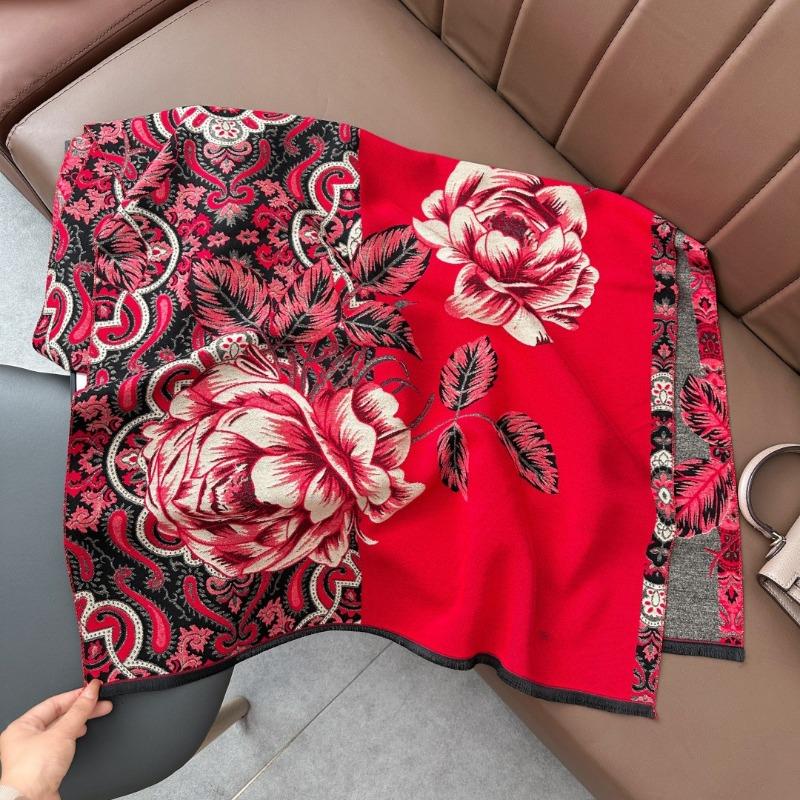 Retro Jacquard Scarf Girl Mother Gift Autumn and Winter Imitation Cashmere Warm Thickened Versatile Scarf Shawl Dual-purpose