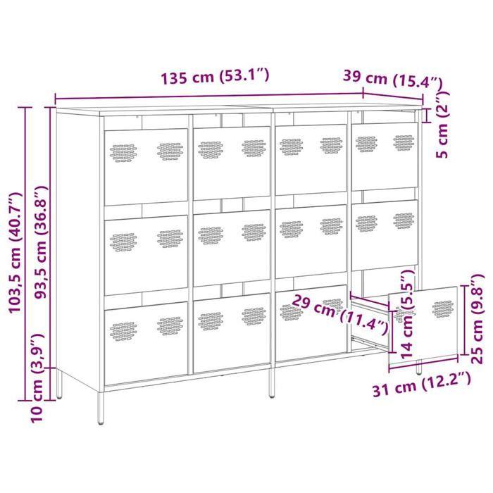 VidaXL Black Buffet 135x39x103.5 Cm Cold-Rolled Steel, Storage Cabinet, Kitchen Storage Cabinet, Cabinet 3307173