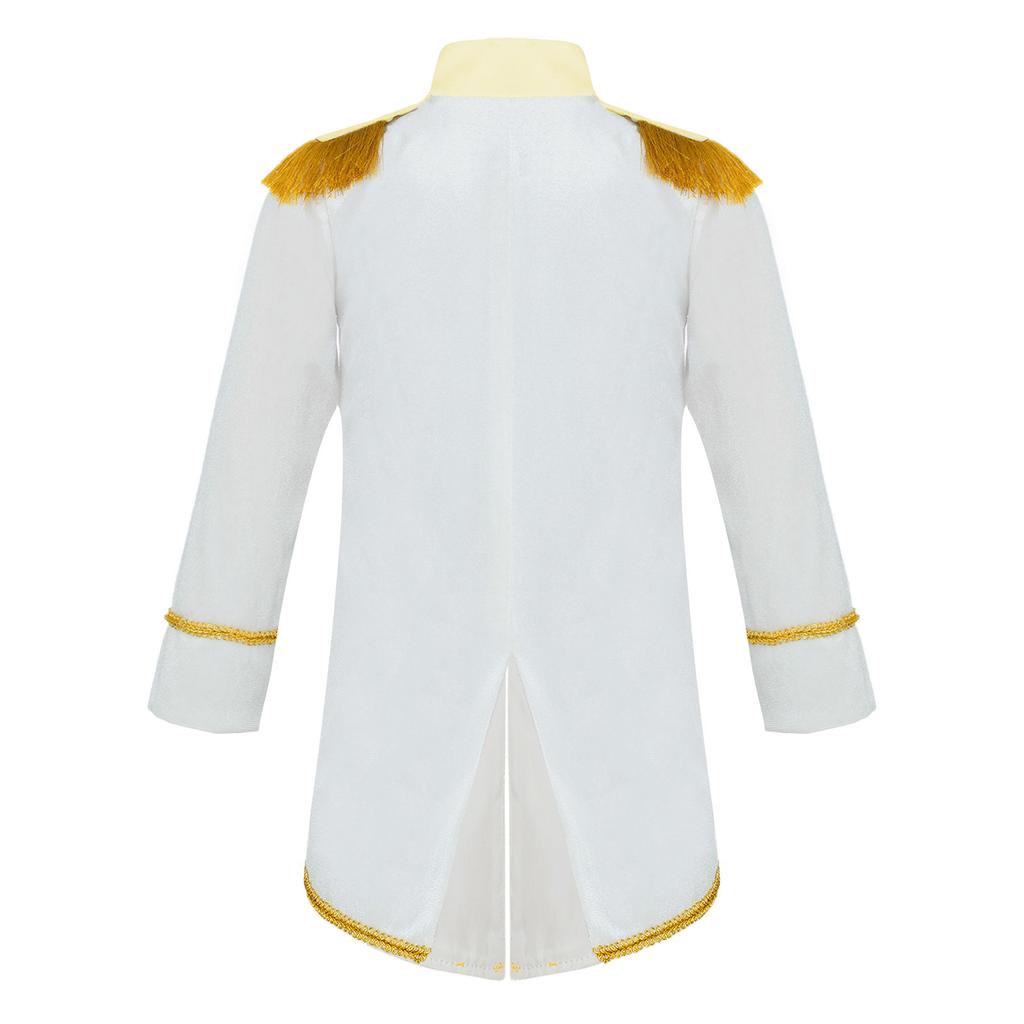Boys Prince Costume Long Sleeve Gold Fringe Braiding Velvet Tailcoat Royal Court Style Outfit Head Accessory