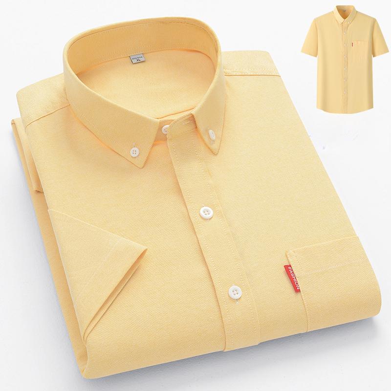 2026 New Luxury Men's Shirt Short Sleeve Summer Casual Oxford Fabric Solid Color 100% Cotton Social Office Slim Fit Men's M-5XL