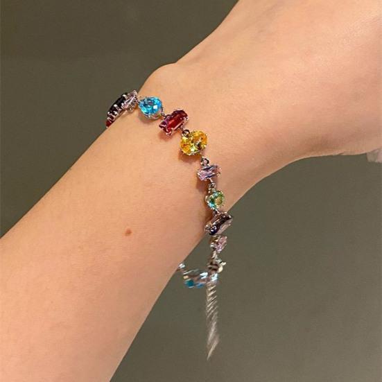 Women Bracelet Necklace Multi Shape Colorful Candy Color Cubic Zirconia Adjustable Length Lady Jewelry Mothers Day Holidays Weddings Gift