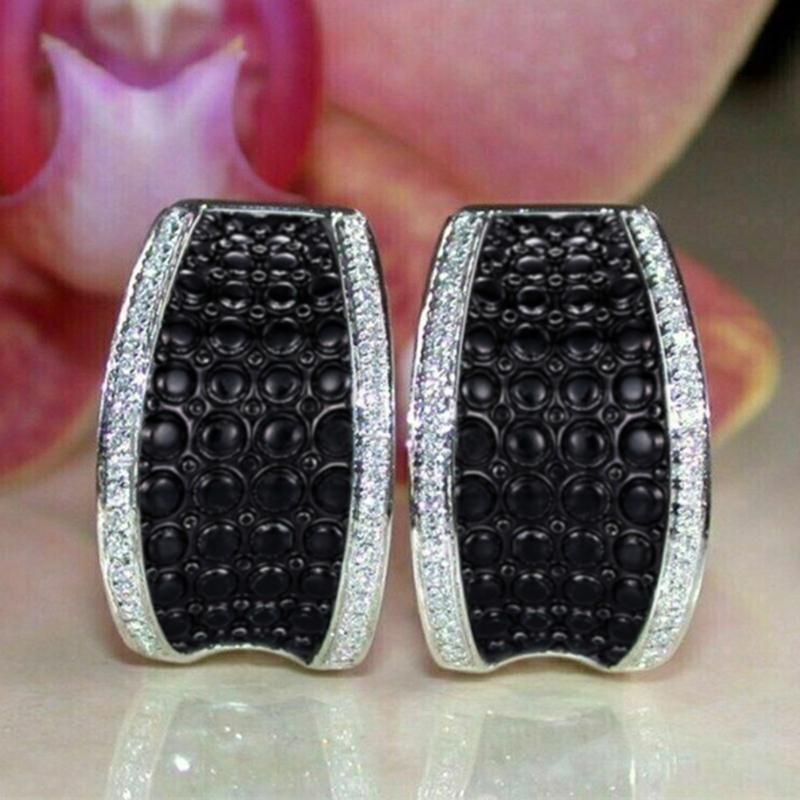 

Huitan Personality Black Enamel Hoop Earrings with White Cubic Zirconia Modern Fashion New Earrings for Women Fashion Zircon
