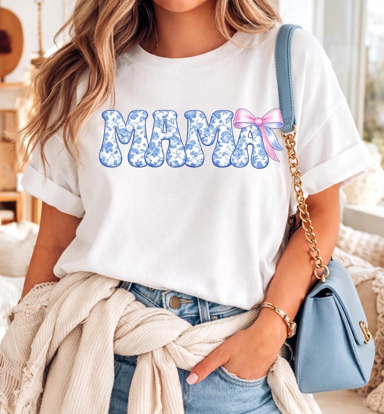 Comfort Colors Mama Bow Shirt, Cute Mama Tee, Gingham Mom Shirt, Cute Trendy Mama Gift, Mother s Day Shirt, Trendy Mama T-Shirt 2XL