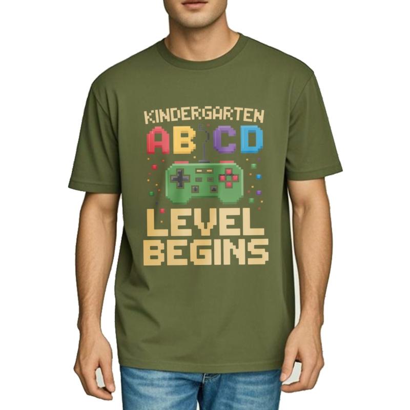 Minimalist Tshirt Summer top Relaxed Fit For him Oneck tshirt Vintage Kindergarten Abcd Level Begins Trendy Unisex Tee shirt