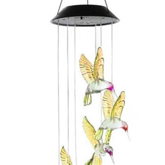 Hummingbird Solar Wind Chime Light, Color Changing Solar Powered Wind Chime, Hanging LED Wind Chime Lamp for Outdoor, Garden, Courtyard Decor