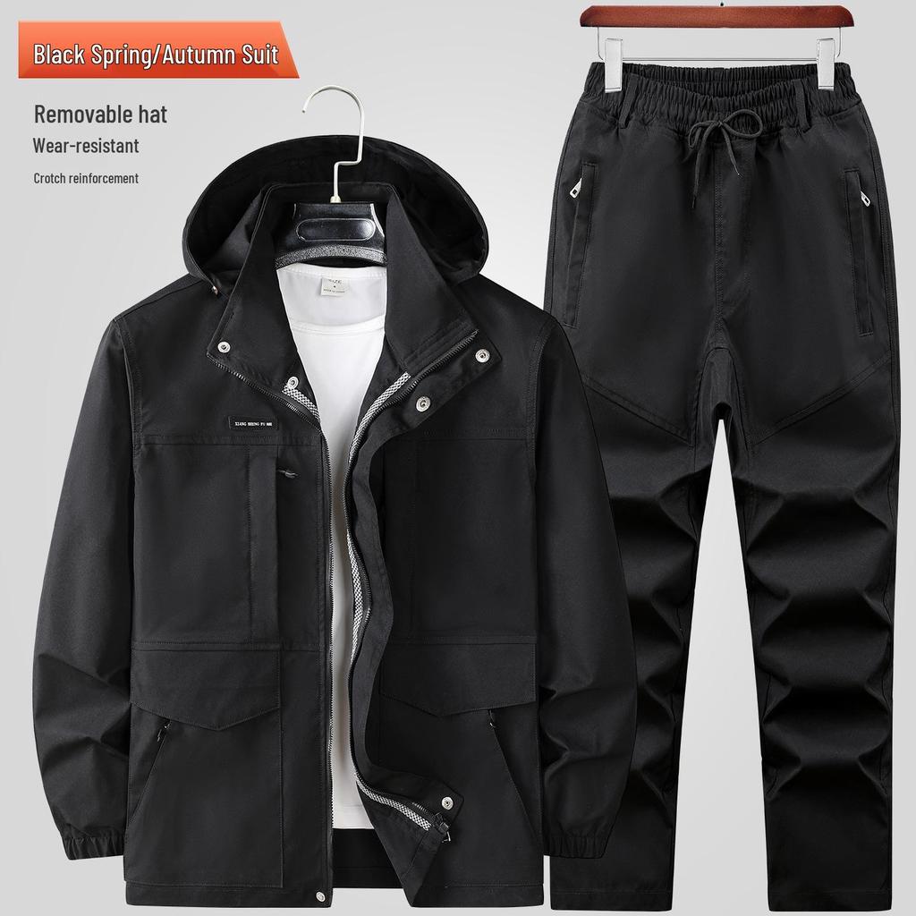 Men's Camouflage Hooded Jacket & Pants Set for Work & Outdoor Activities