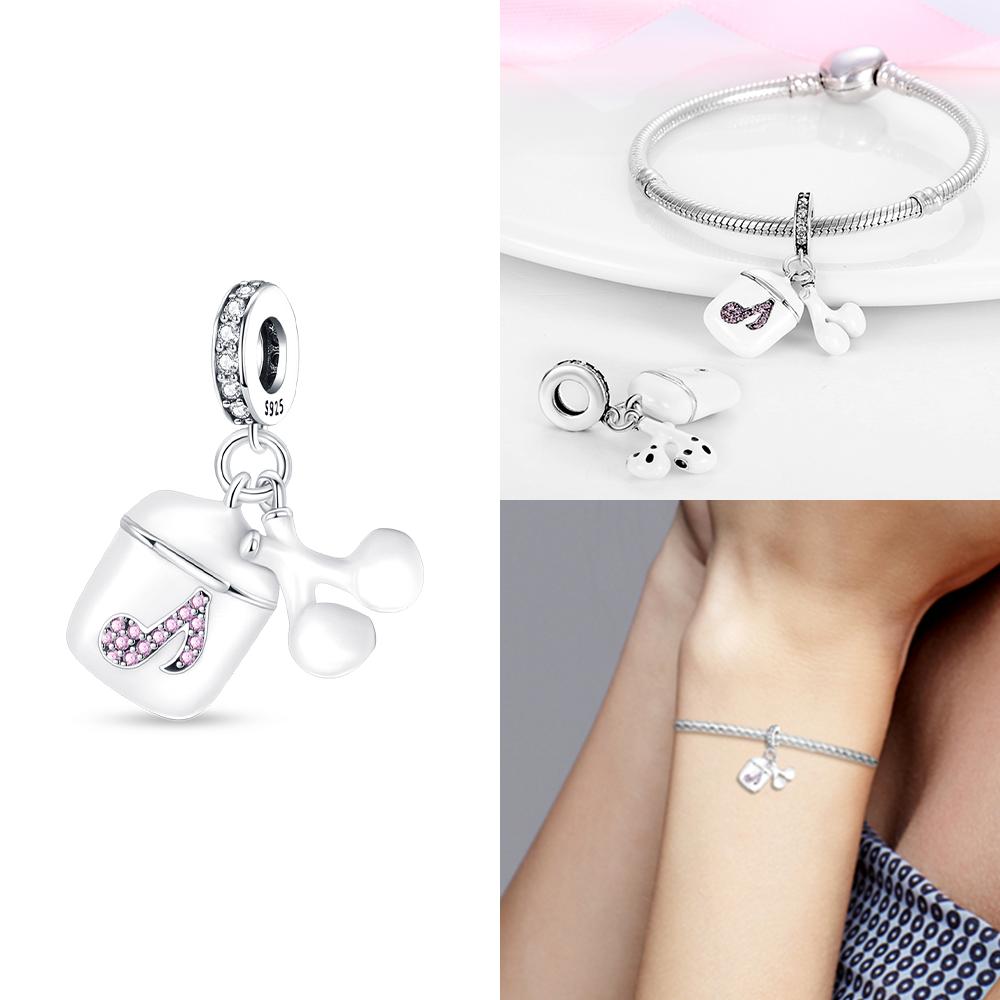 Music Series Copper Musical Talisman Earphone Guitar Beads Pendant Charm For Original Bracelet Woman Girl Jewelry