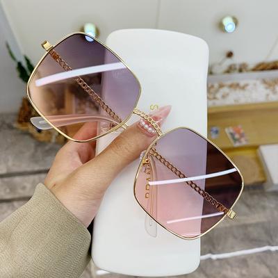 Quadratische Sonnenbrille Frauen Farbverlauf Rahmenlose Sonnenbrille Mode Metallkette Tempel Übergroße Oculos De Sol
