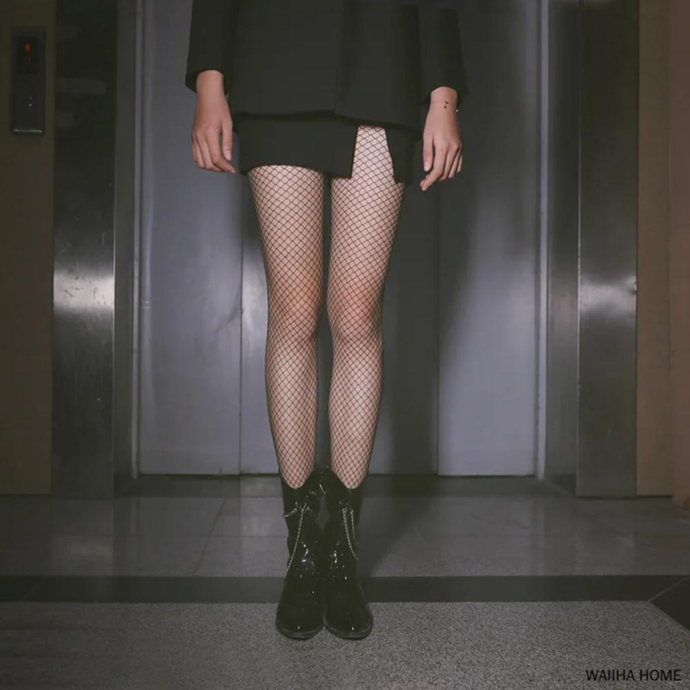 Sexy Black Fishnet Non-Slip Stockings Women Hollow Out Tight High Over Knee Lace Women's Long Stockings