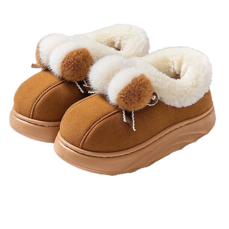 Indoor Hausschuhe mit Fleece-Wärme, dicksohligen Absätzen und Baumwollschuhen