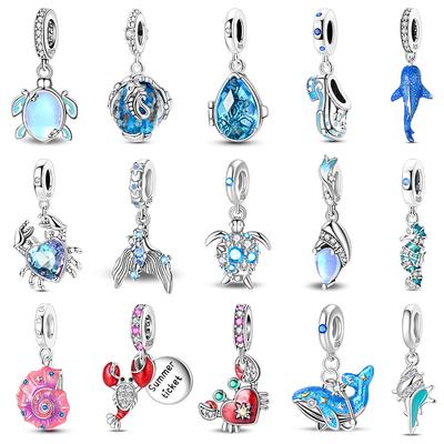 Summer Copper Luminous Ocean Pendants Crab Whale Shark Charms Beads Fitoriginal Bracelet Fine Diy Jewelry Gift