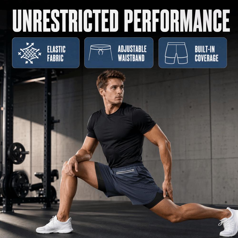 Compression Lining 2-in-1 Running Shorts Elastic Waistband Cycle Fitness Shorts  Running