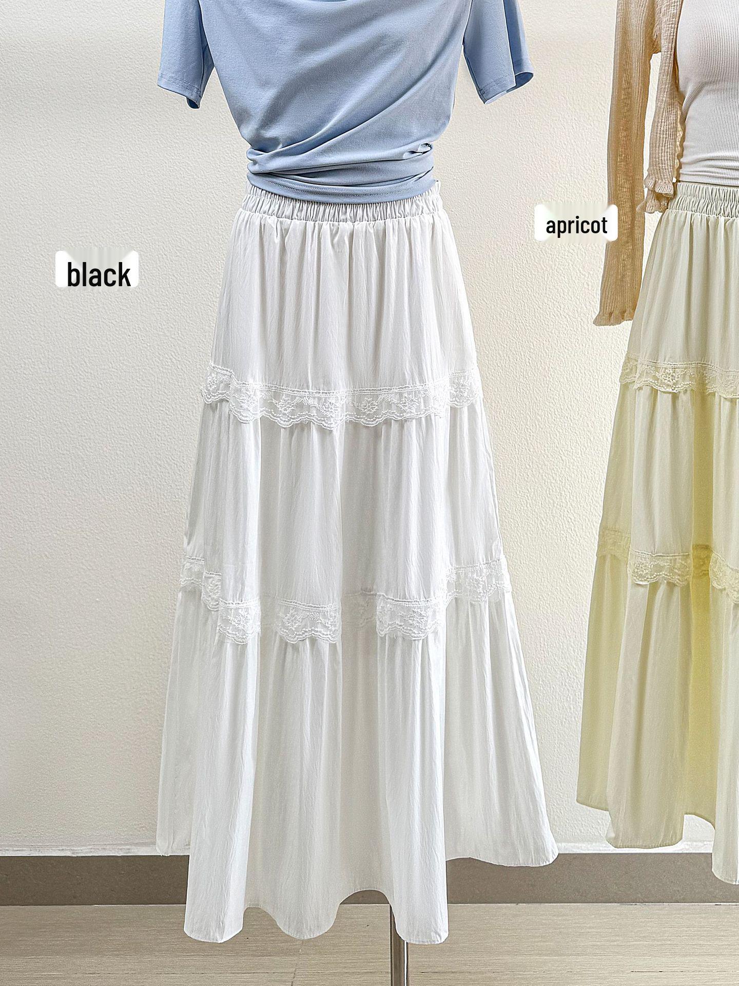 2026 Spring/Summer White Patchwork Lace Trim Fairy A-line Mid-length Beach Skirt One Size белый