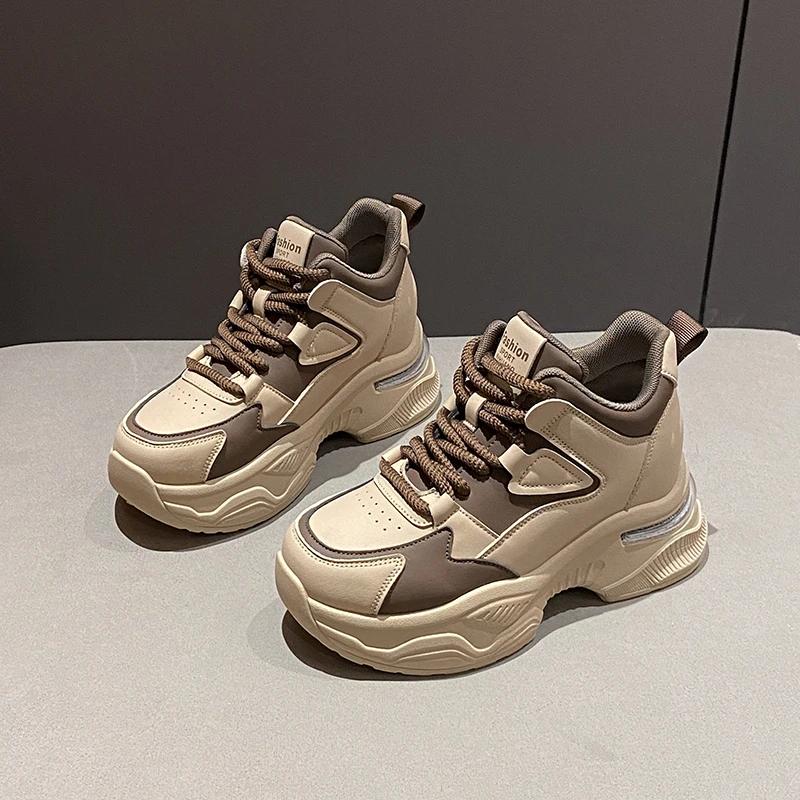 Women's Sneaker Fashion Platform Women Sneaker Lace-Up Thick Bottom Vulcanize Shoes Woman Spring Autumn Breathable Running Shoes