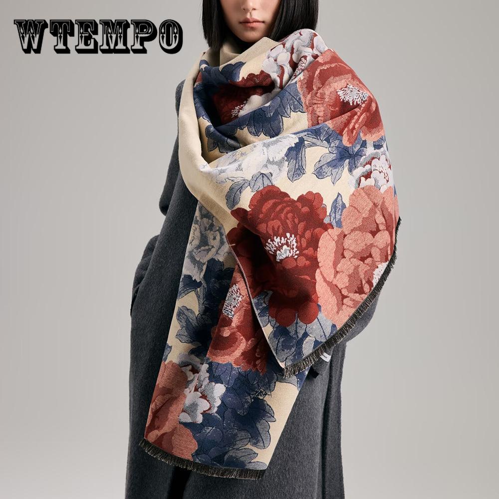 Vintage Flower Jacquard Scarf, Elegant Soft Warm Fringe Shawl Autumn Winter Coldproof Windproof Blanket Scarf