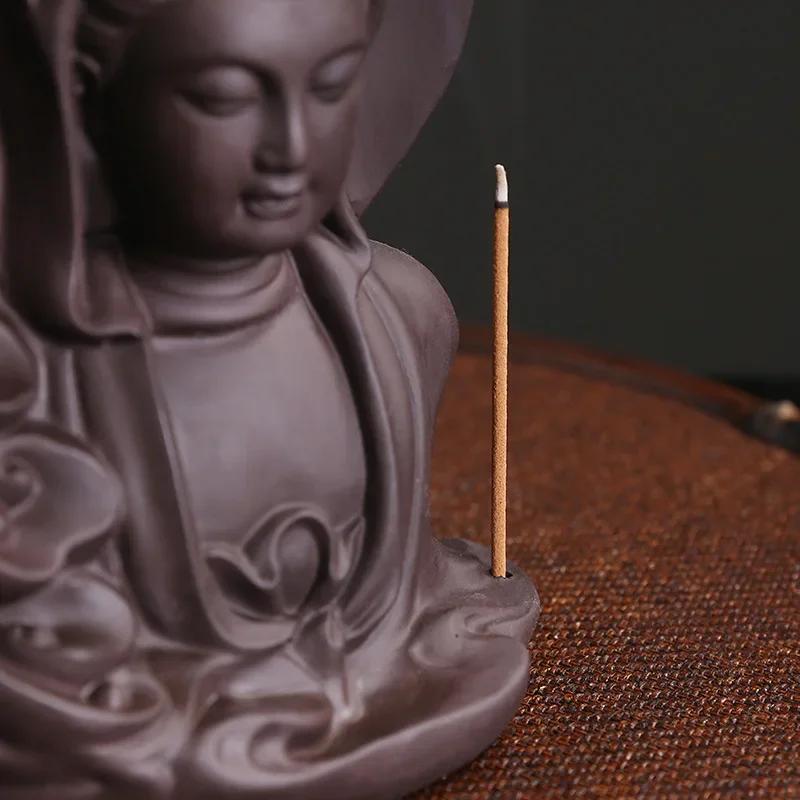 Y Artistic Purple Clay Backflow Incense Burner Zen Meditation Home Decor Buddha Aromatherapy Altar Ornament for Yoga Relaxation